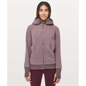 Lululemon Purple Red Striped Scuba Hoodie Classic Cotton Fleece Jacket Size 6